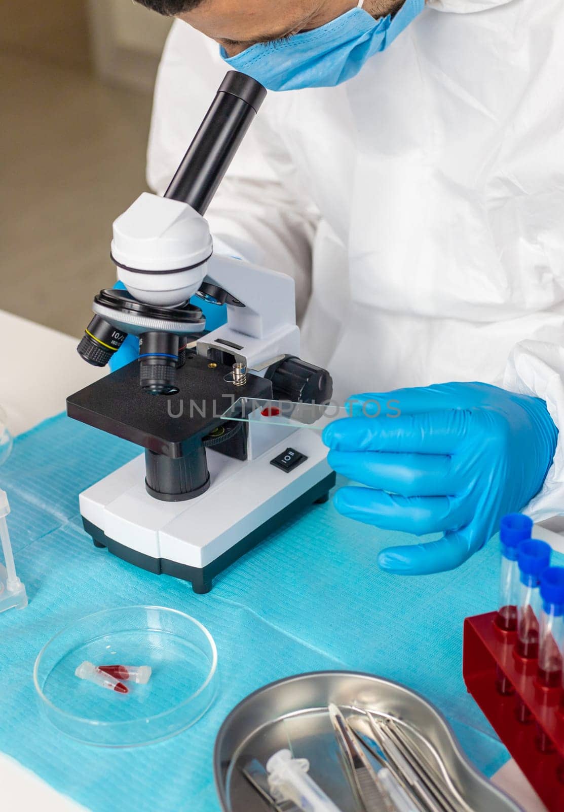 examine blood in the laboratory. Selective focus. medicine.