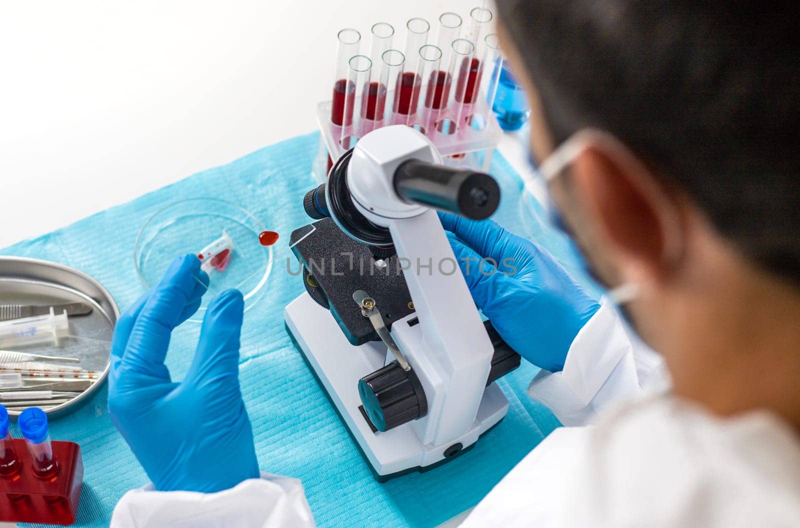 examine blood in the laboratory. Selective focus. medicine.