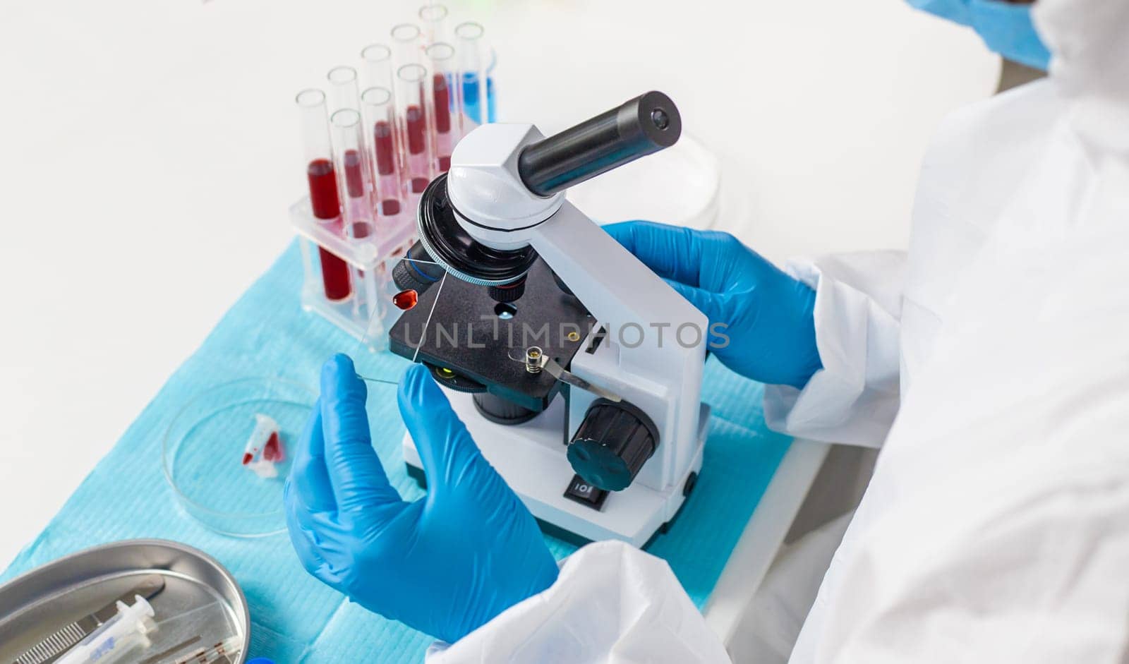 examine blood in the laboratory. Selective focus. medicine.