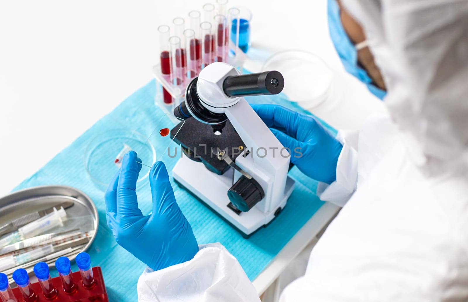 examine blood in the laboratory. Selective focus. medicine.