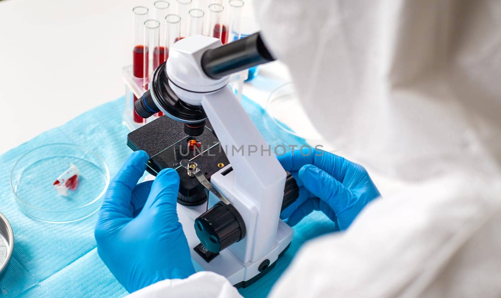 examine blood in the laboratory. Selective focus. medicine.
