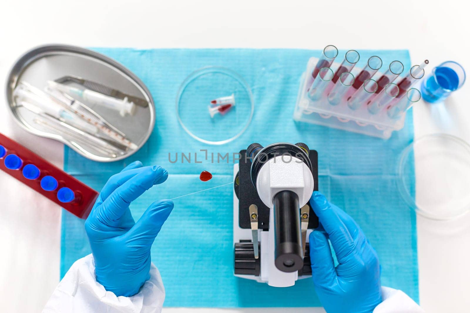 examine blood in the laboratory. Selective focus. medicine.