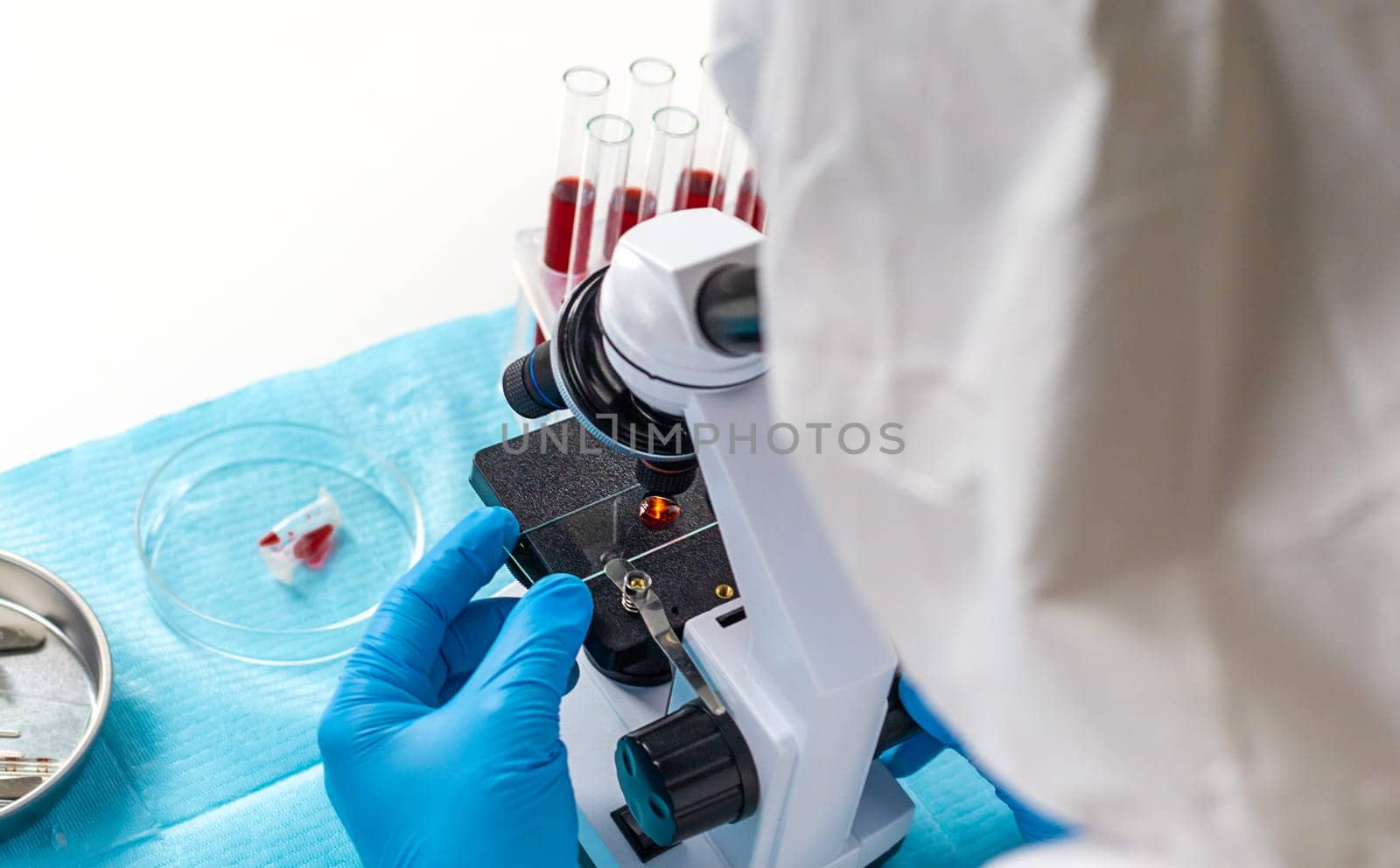 examine blood in the laboratory. Selective focus. medicine.