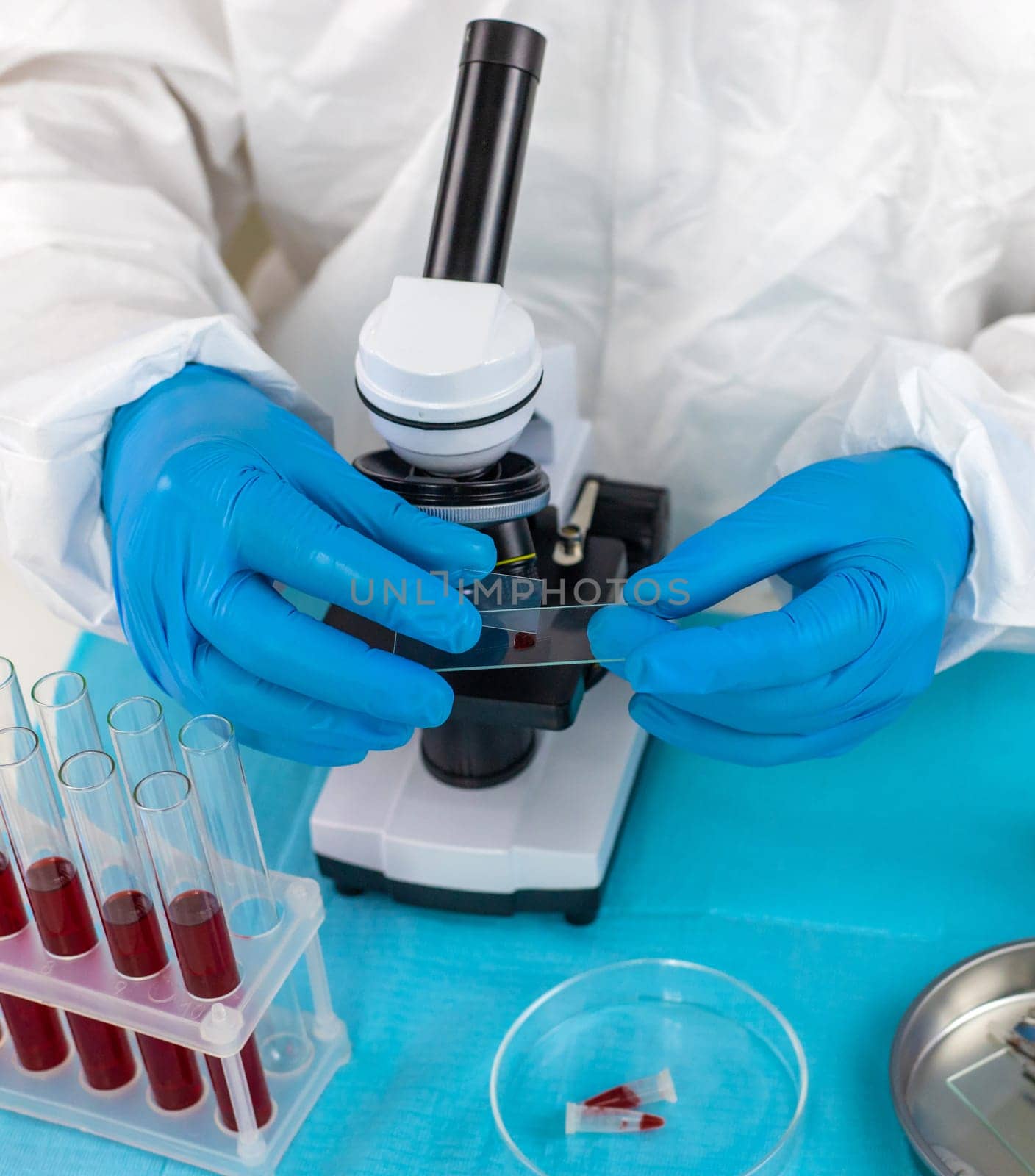 examine blood in the laboratory. Selective focus. medicine.