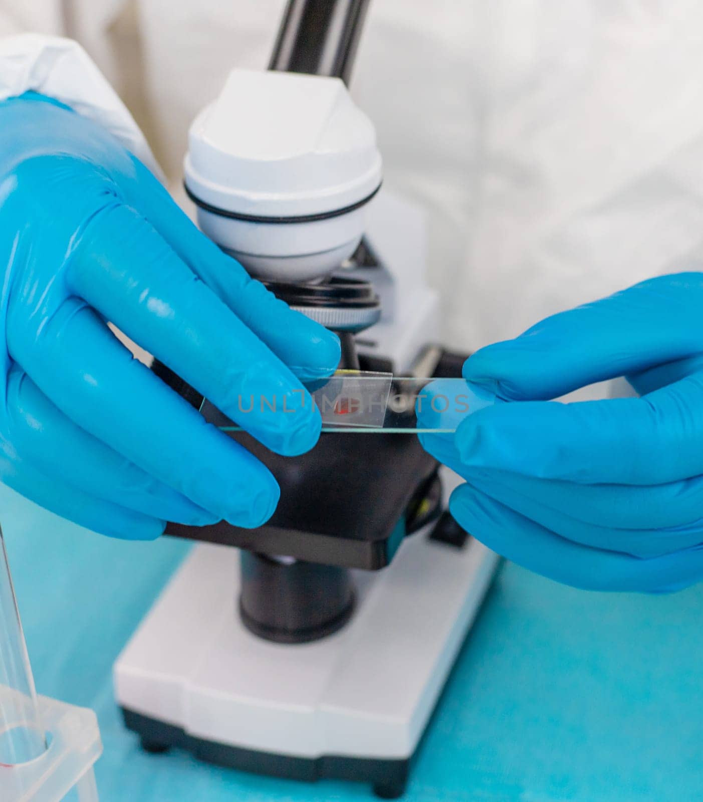 examine blood in the laboratory. Selective focus. medicine.