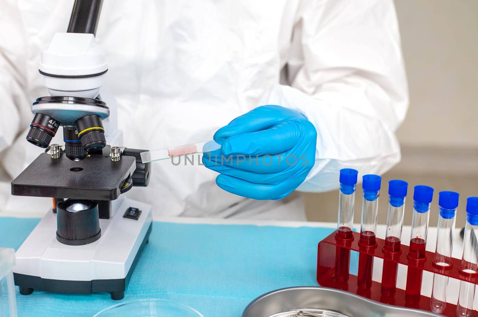 examine blood in the laboratory. Selective focus. medicine.