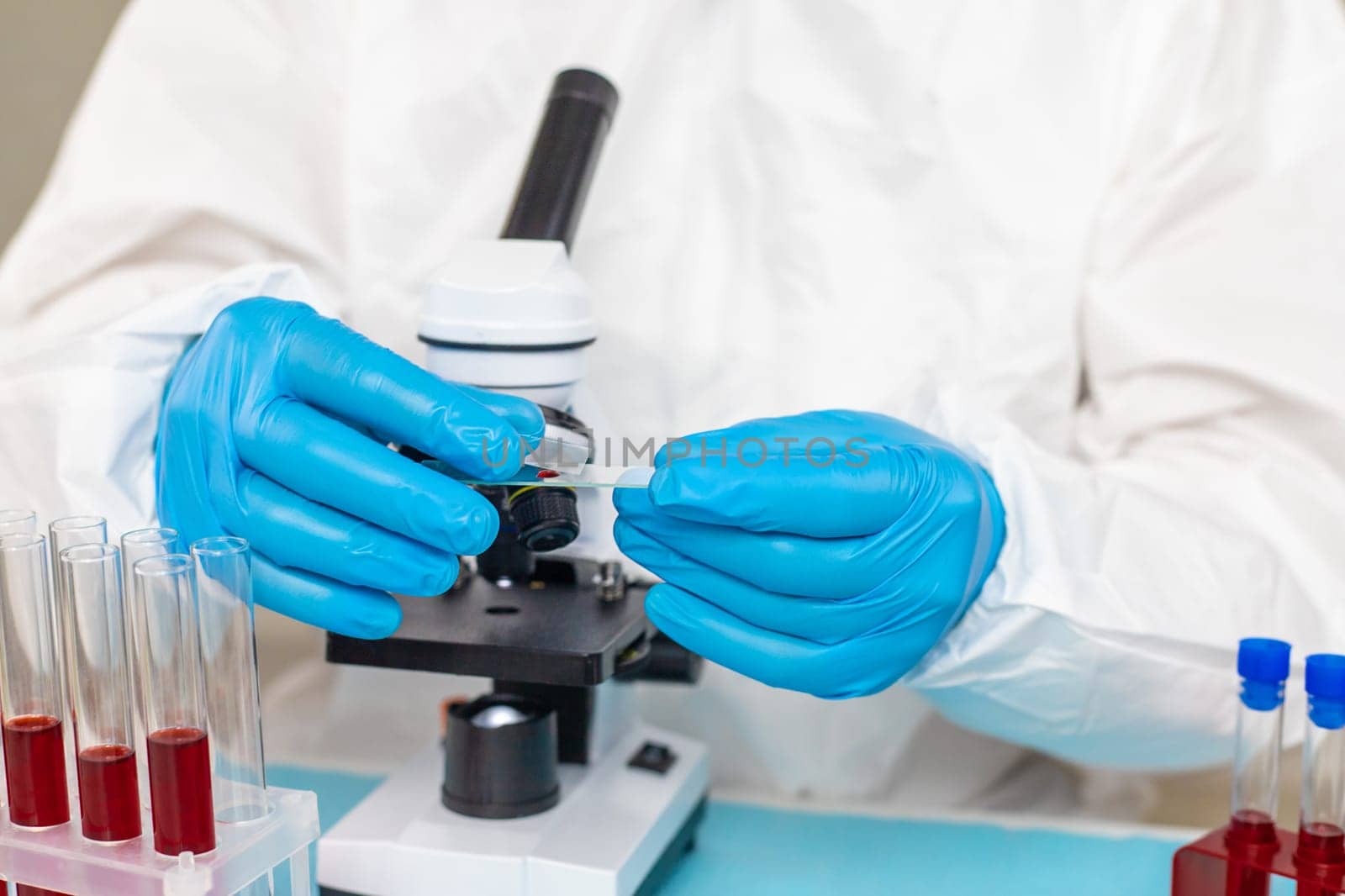 examine blood in the laboratory. Selective focus. medicine.