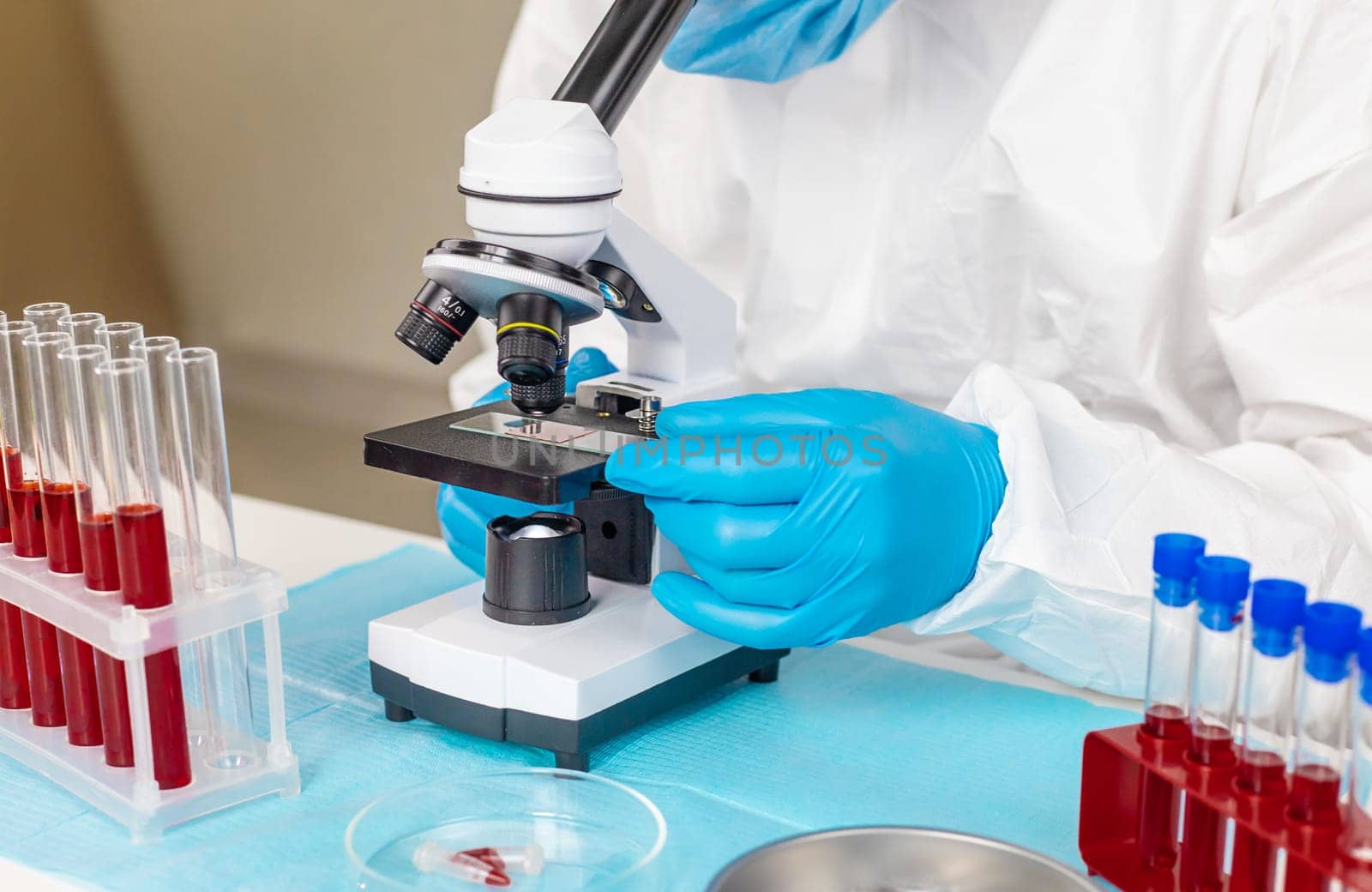 examine blood in the laboratory. Selective focus. medicine.