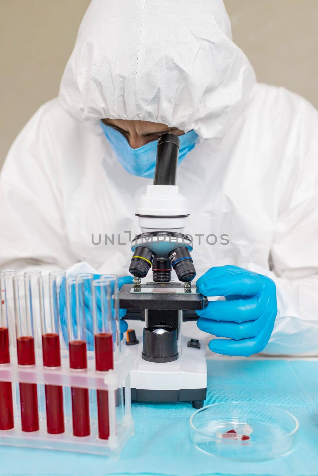 examine blood in the laboratory. Selective focus. medicine.