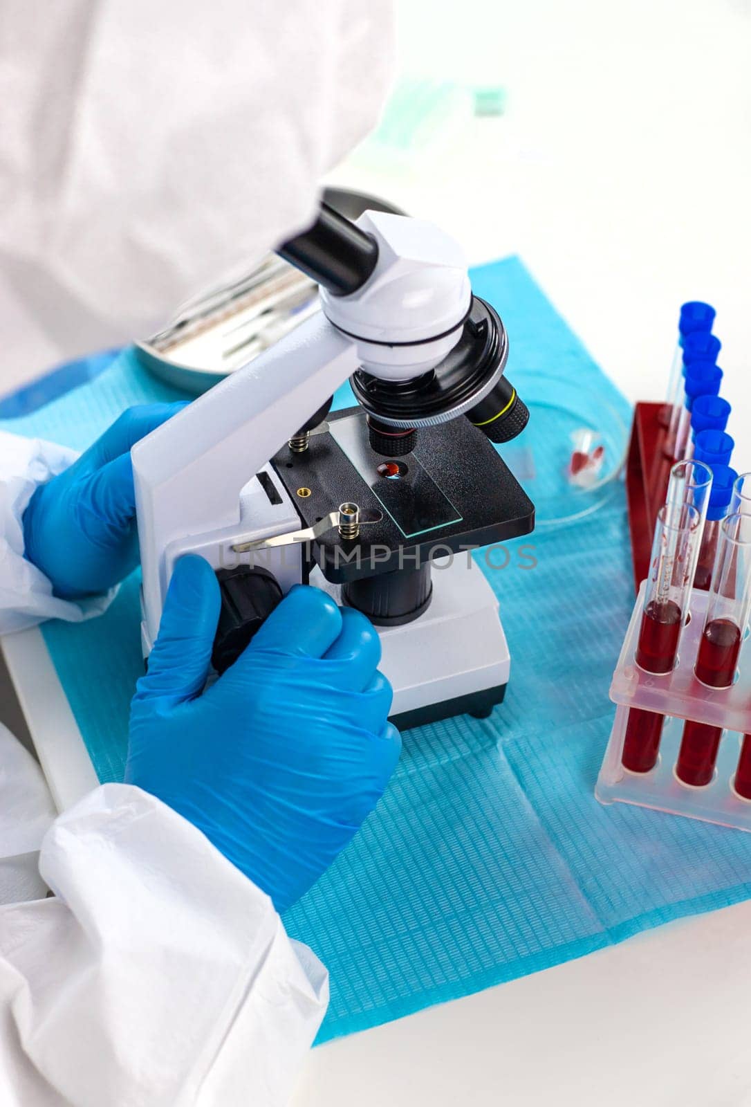 examine blood in the laboratory. Selective focus. medicine.
