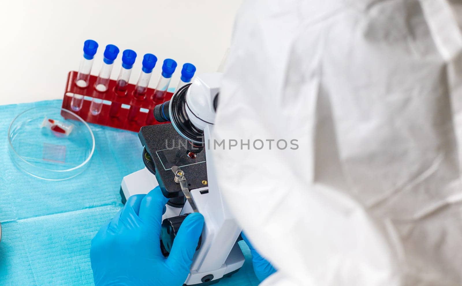 examine blood in the laboratory. Selective focus. medicine.
