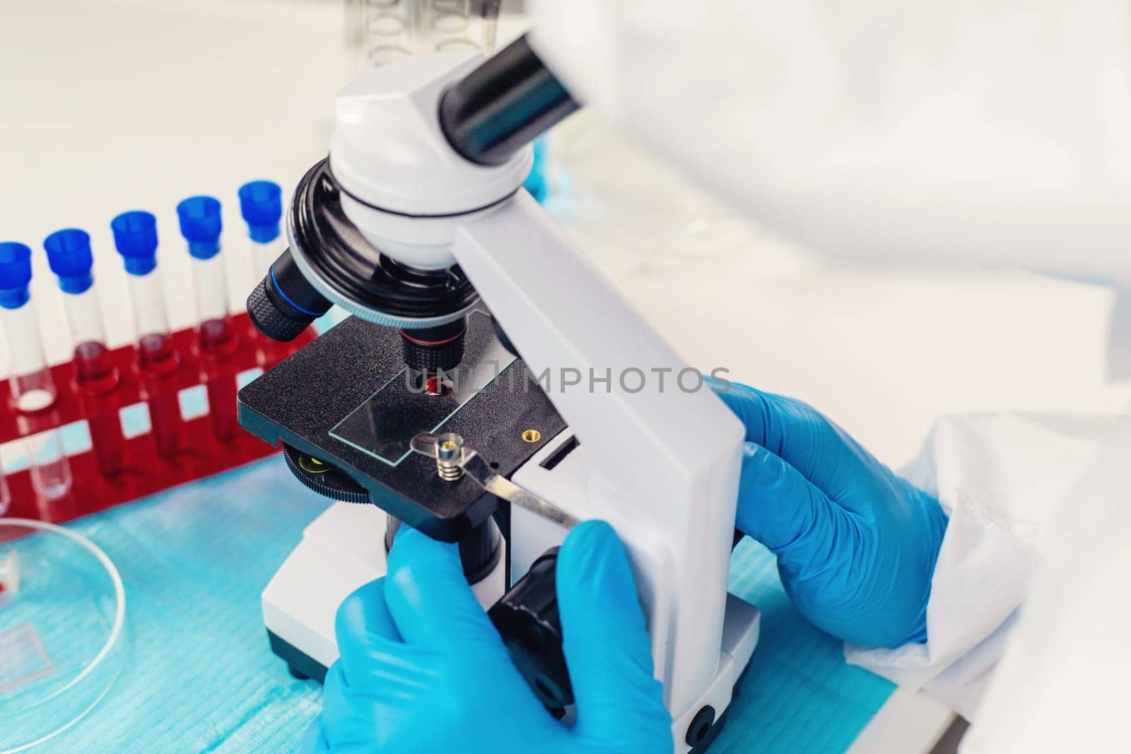 examine blood in the laboratory. Selective focus. medicine.