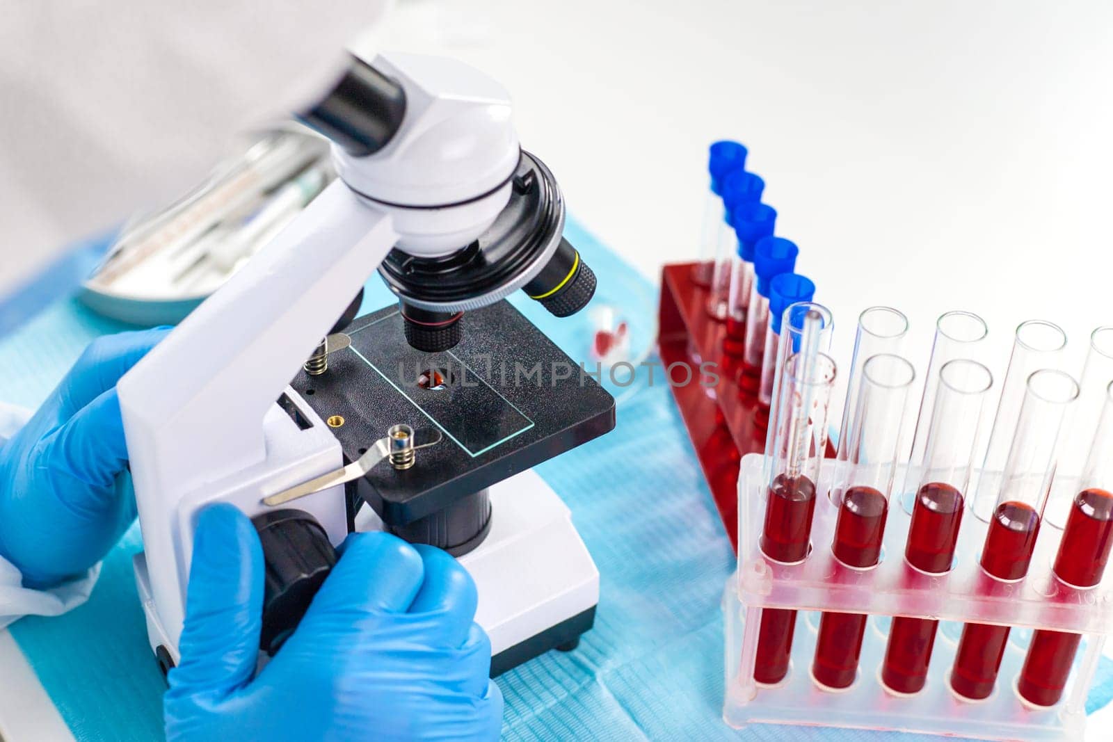 examine blood in the laboratory. Selective focus. medicine.