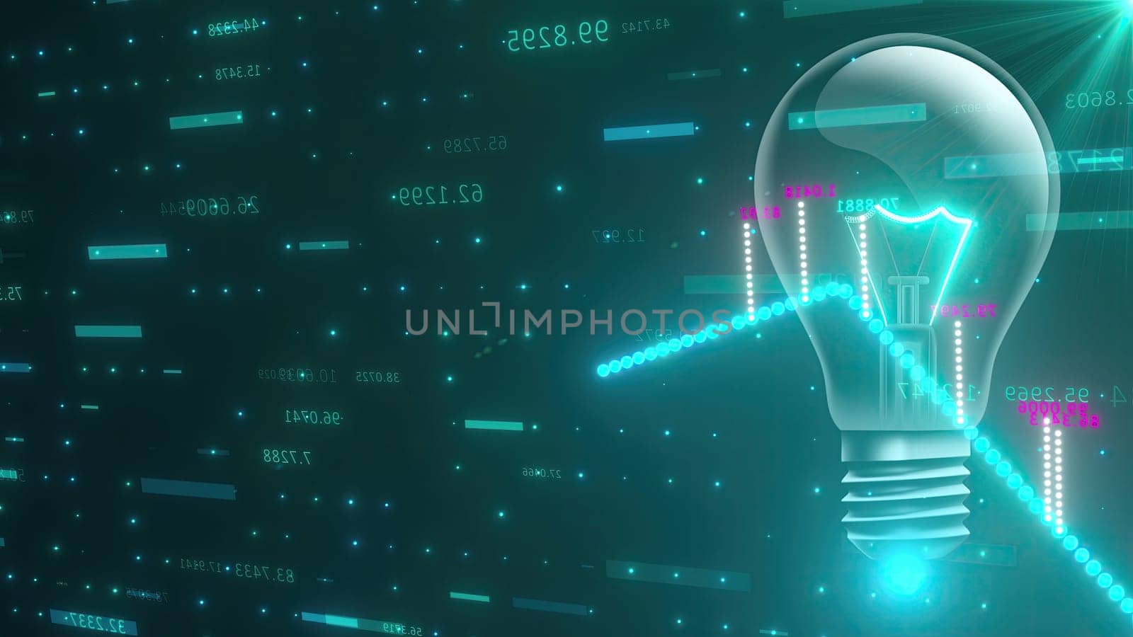 Stock market chart with light bulb. Computer generated 3d render