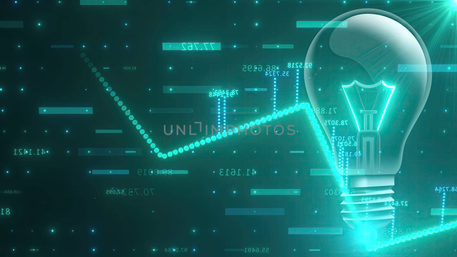 Stock market chart with light bulb. Computer generated 3d render