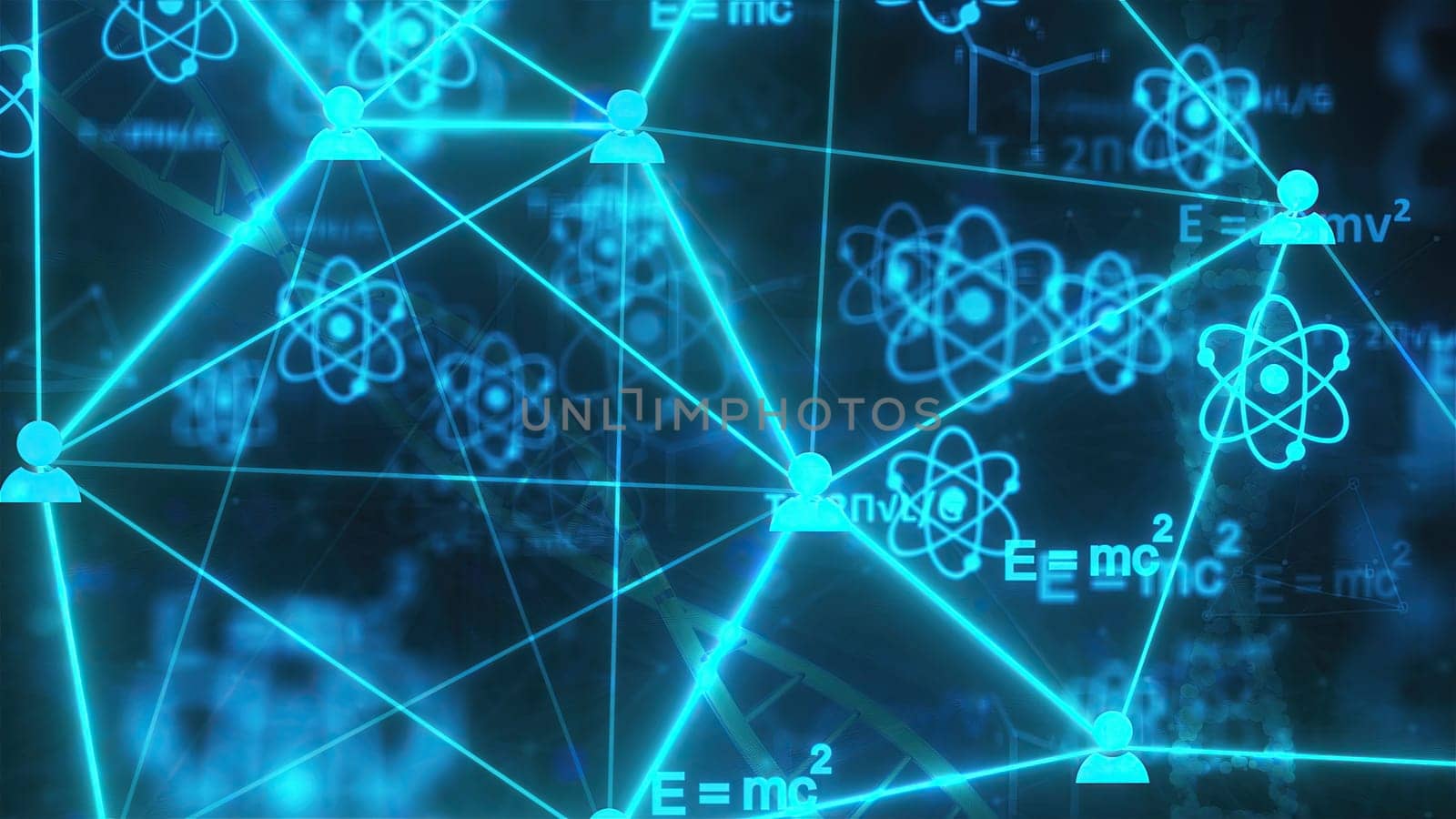 Physics formulas with connection icons. Computer generated 3d render