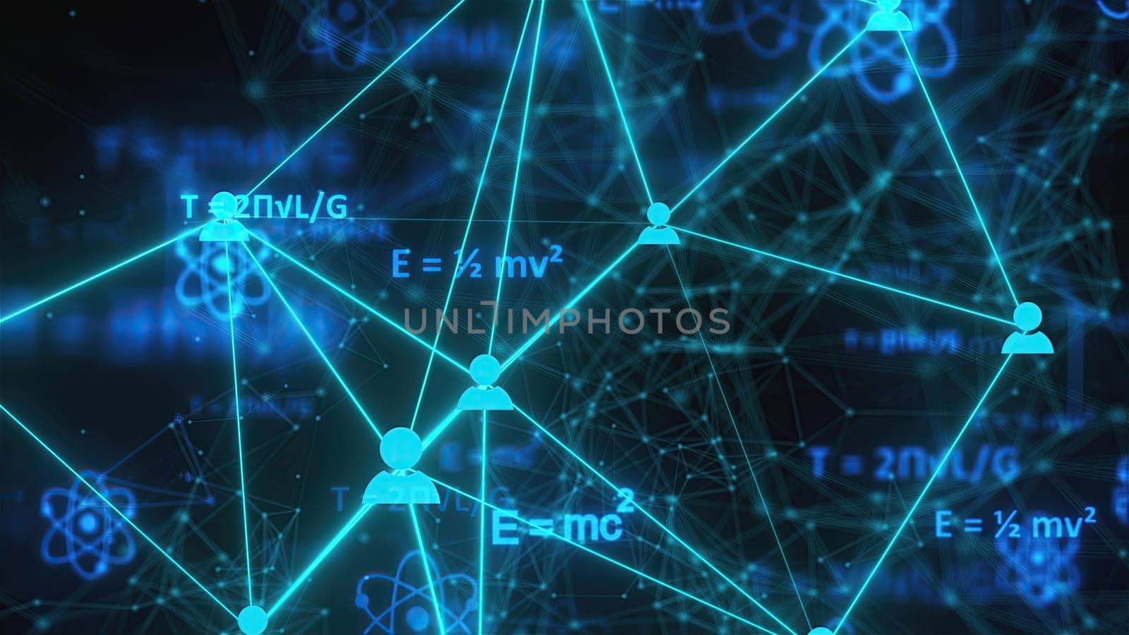 Physics formulas with connection icons. Computer generated 3d render