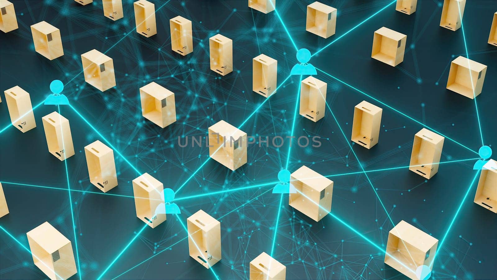 Delivery boxes with connection. Computer generated 3d render