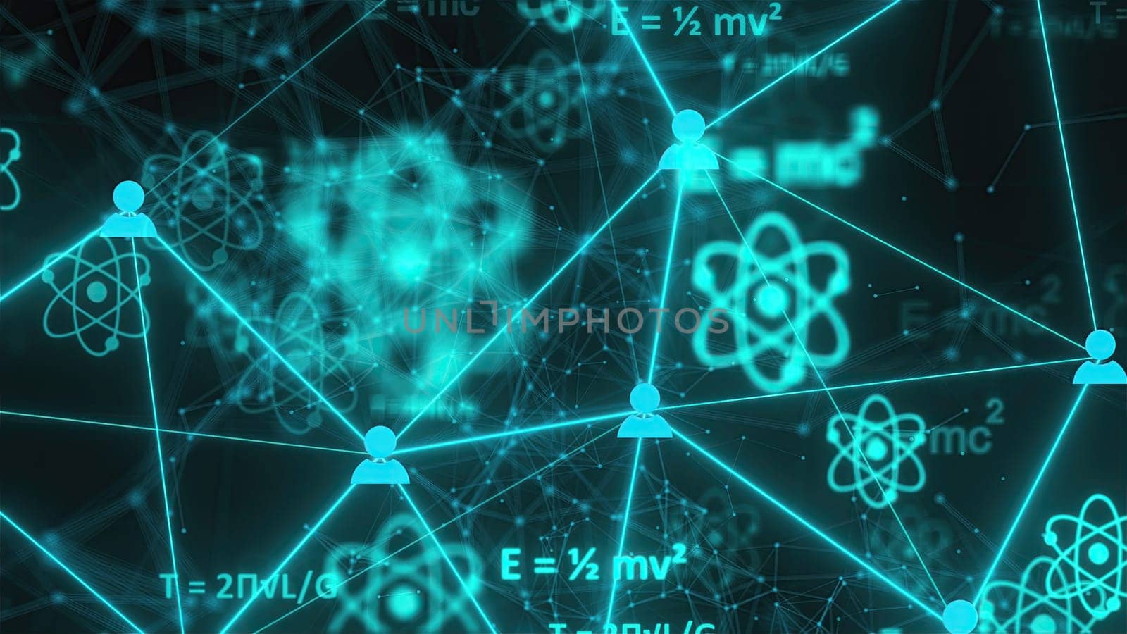 Physics formulas with connection icons. Computer generated 3d render