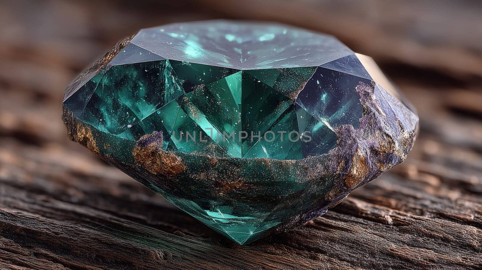 A close-up shot of a stunning green diamond, showcasing its intricate facets and rough texture, with natural imperfections and slight brown inclusions.