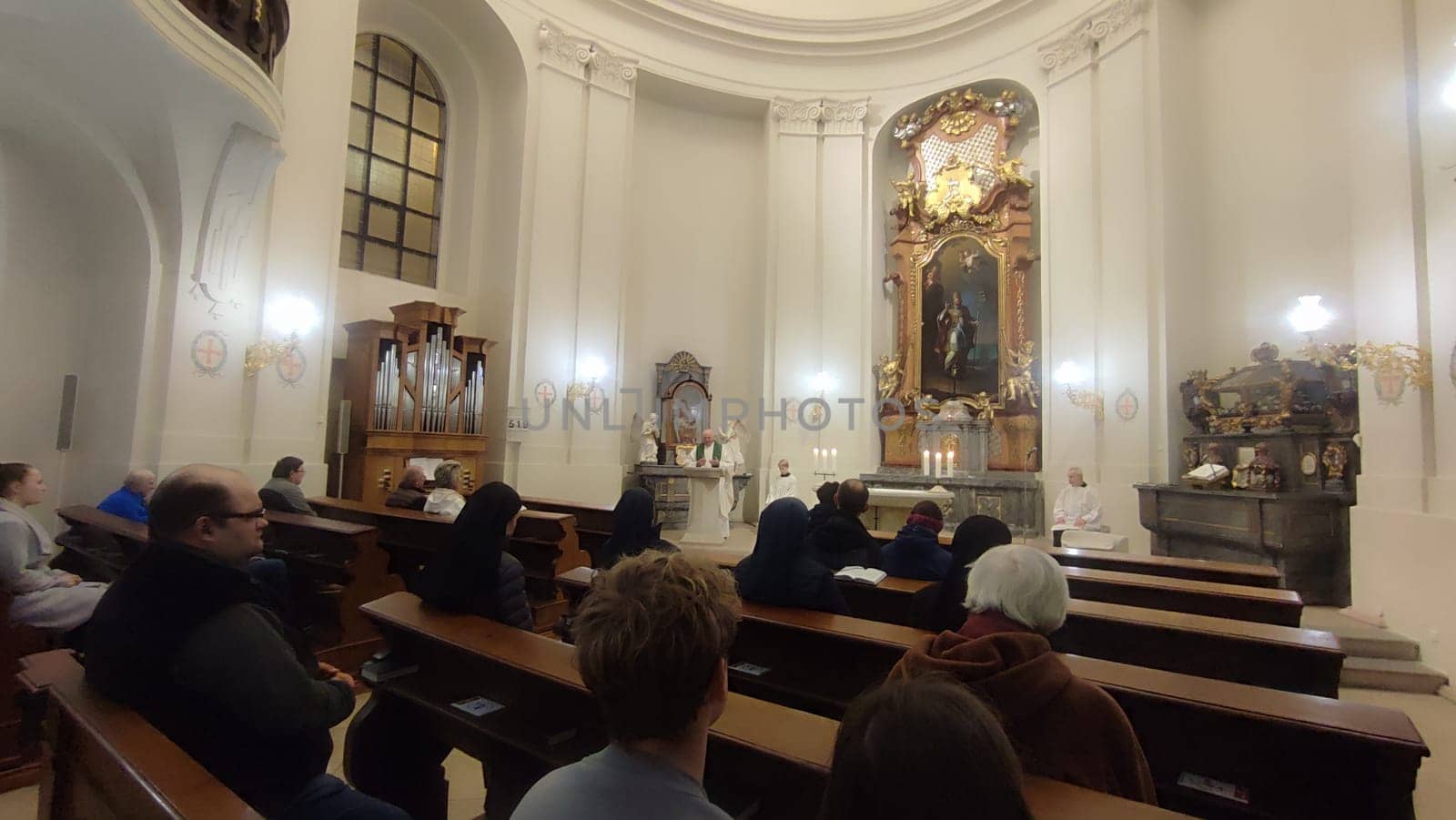 October 22 2024 Hradec Kralove, Czech Republic Europe, Kralov region, Kralovehradecky kraj Church interior service religion architecture indoor travel shotlisttravel place destination objects culture tradition . High quality photo editorial people