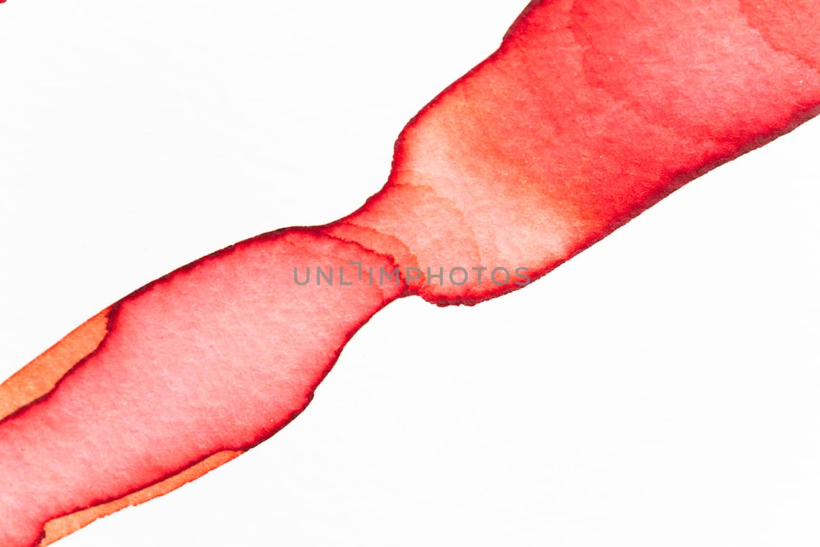 Vibrant red watercolor strokes blend smoothly, showcasing fluid shapes on a white background. The interplay of colors highlights the artist's technique and creativity in abstract representation.