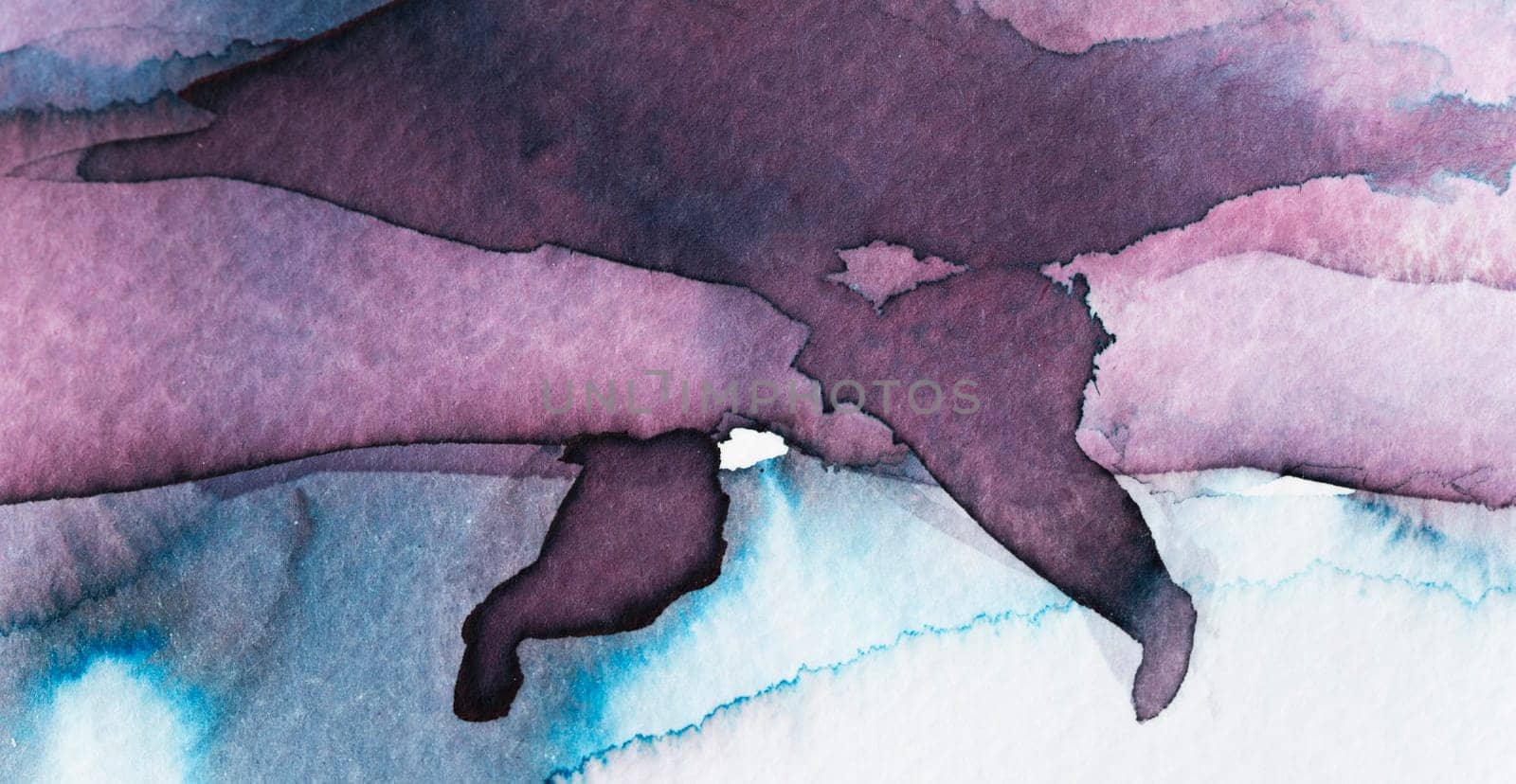This watercolor artwork features fluid abstract shapes in shades of purple and blue, creating a mesmerizing depiction of twilight's calming essence. The gentle blend evokes a serene ambiance.