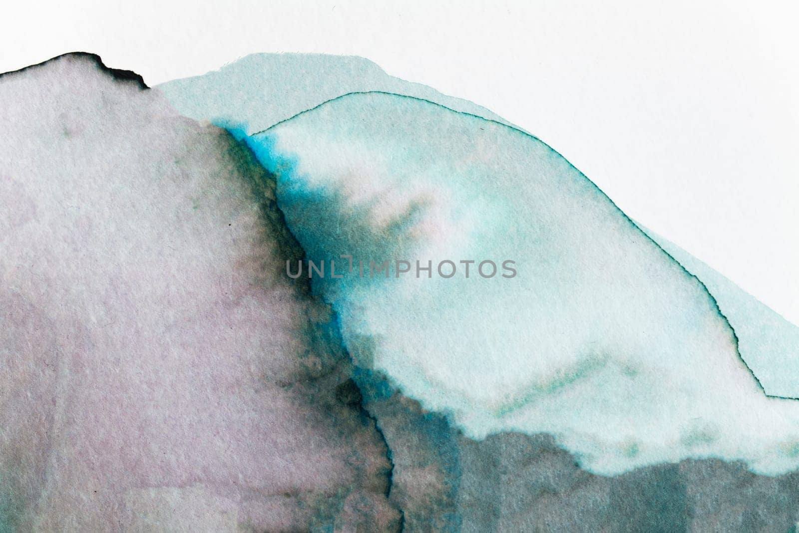 Soft hues of green and blue blend together in this watercolor artwork, showcasing gentle mountain ranges under a serene sky. The fluid brushwork captures the tranquil beauty of nature.