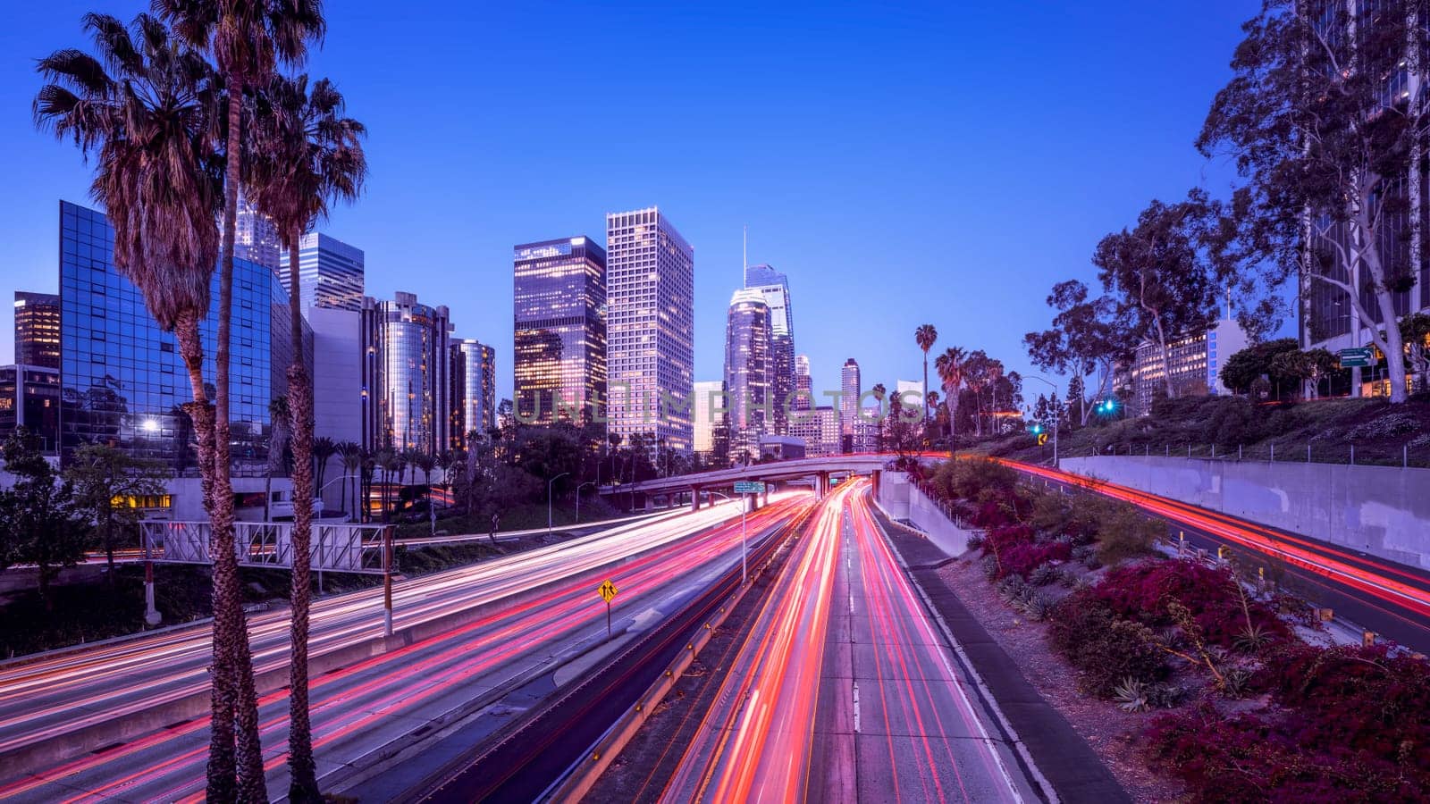 The skyline of los angeles at night