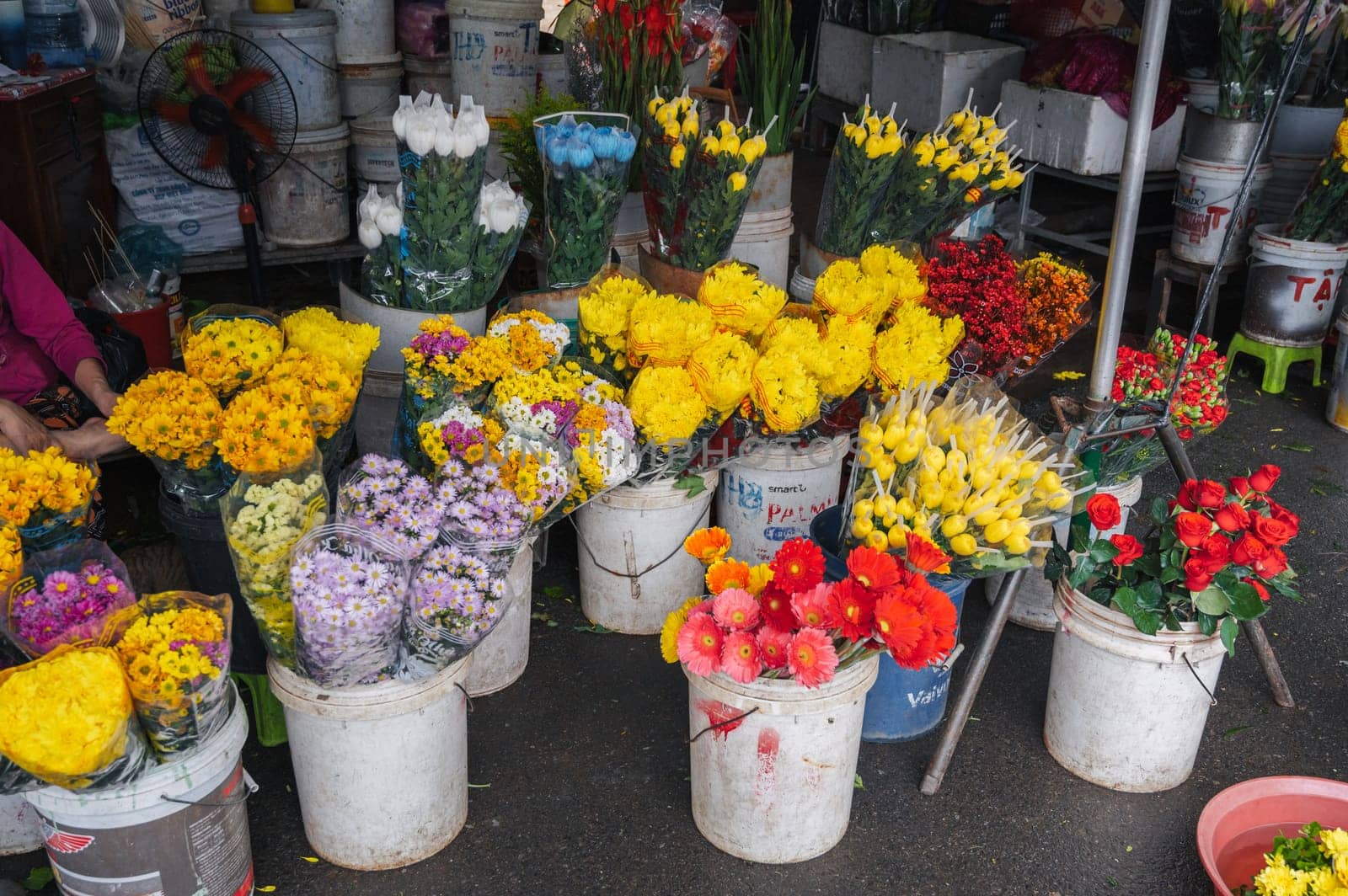 Different types of flowers at flower market. Nha Trang, Vietnam - December 13, 2024