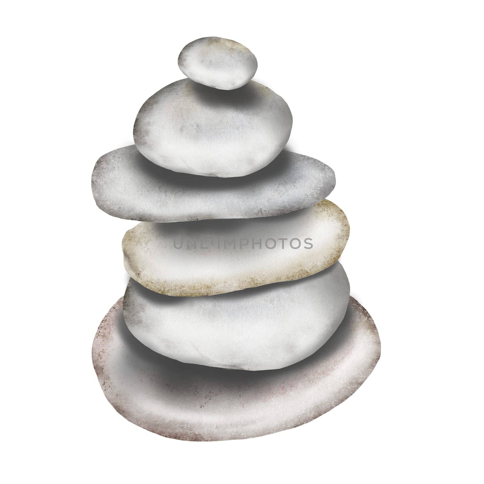 Stone pyramid watercolor illustration. Hand drawn sea rock on white background. Nature clip art. Ideal for posters and spa salon decoration. High quality illustration