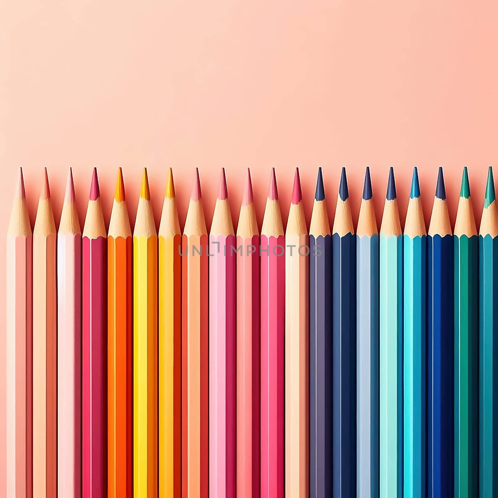 A vibrant arrangement of colorful crayons, perfectly aligned. Ideal for creative projects, art supplies and displaying diversity and creativity.