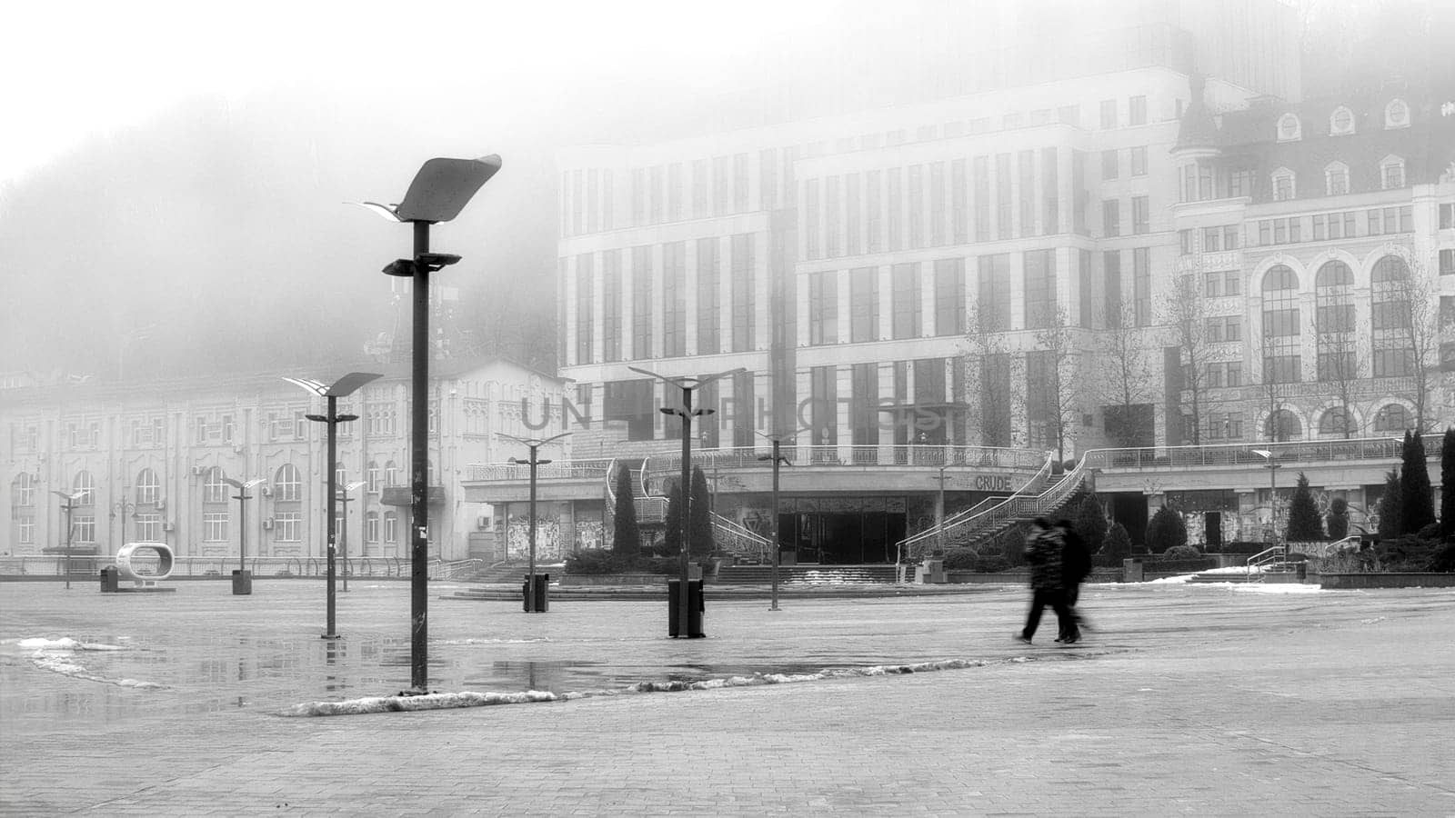 Encased in a dense layer of mist, the waterfront becomes a mysterious and captivating domain. High quality photo