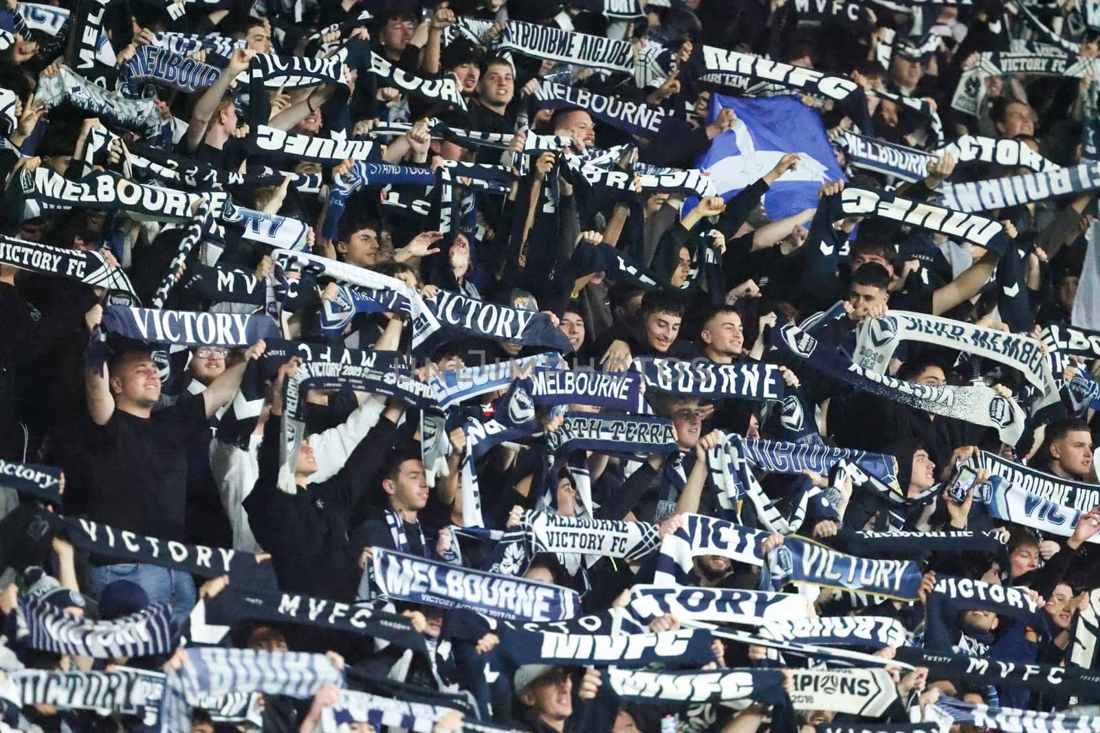 MELBOURNE, AUSTRALIA - MAY 31: Melbourne Victory fan atmosphere ahead of the A-League Men's Grand Final match between Melbourne City and Melbourne Victory at AAMI Park on May 31, 2025, in Melbourne, Australia.
