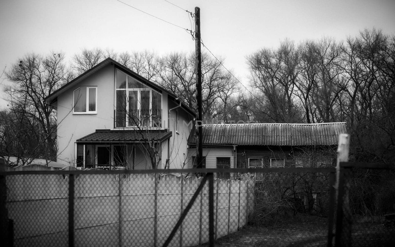 Abandoned Cottage in Black and White Serenity. High quality photo