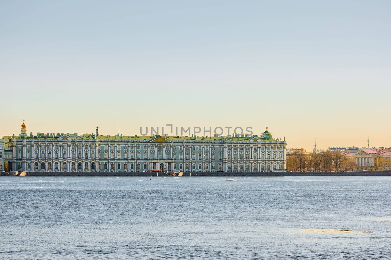 ice drift on the Neva River with a view the Winter Palace. High quality photo