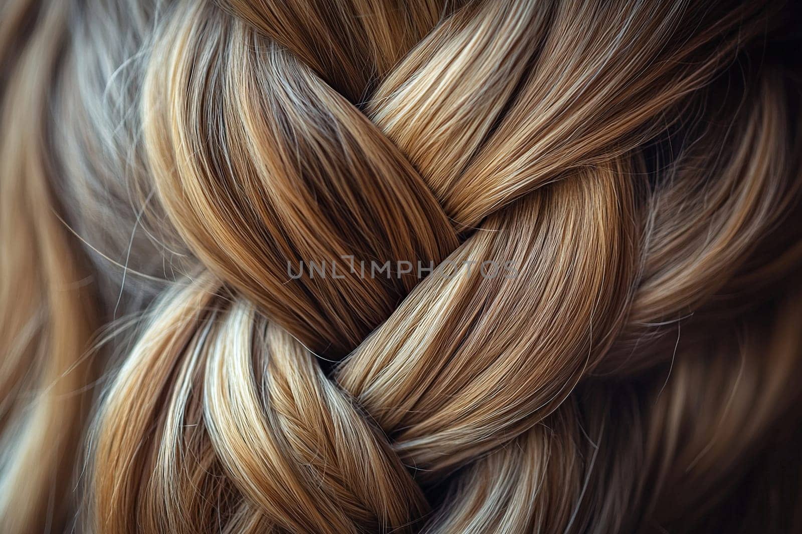 Close up of shiny brown hair in a braid. Hair color or shades