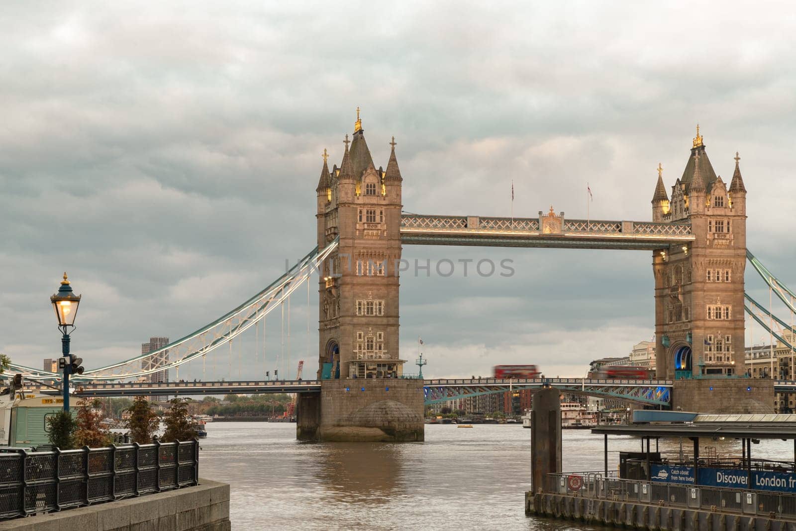 London, UK - May 07, 2025 - The stunning view of Iconic Tower Bridge with sky in the background after sunset. Famous Tower Bridge (Bascule bridge) in London, use it as your Wallpaper, Poster and Copy space.