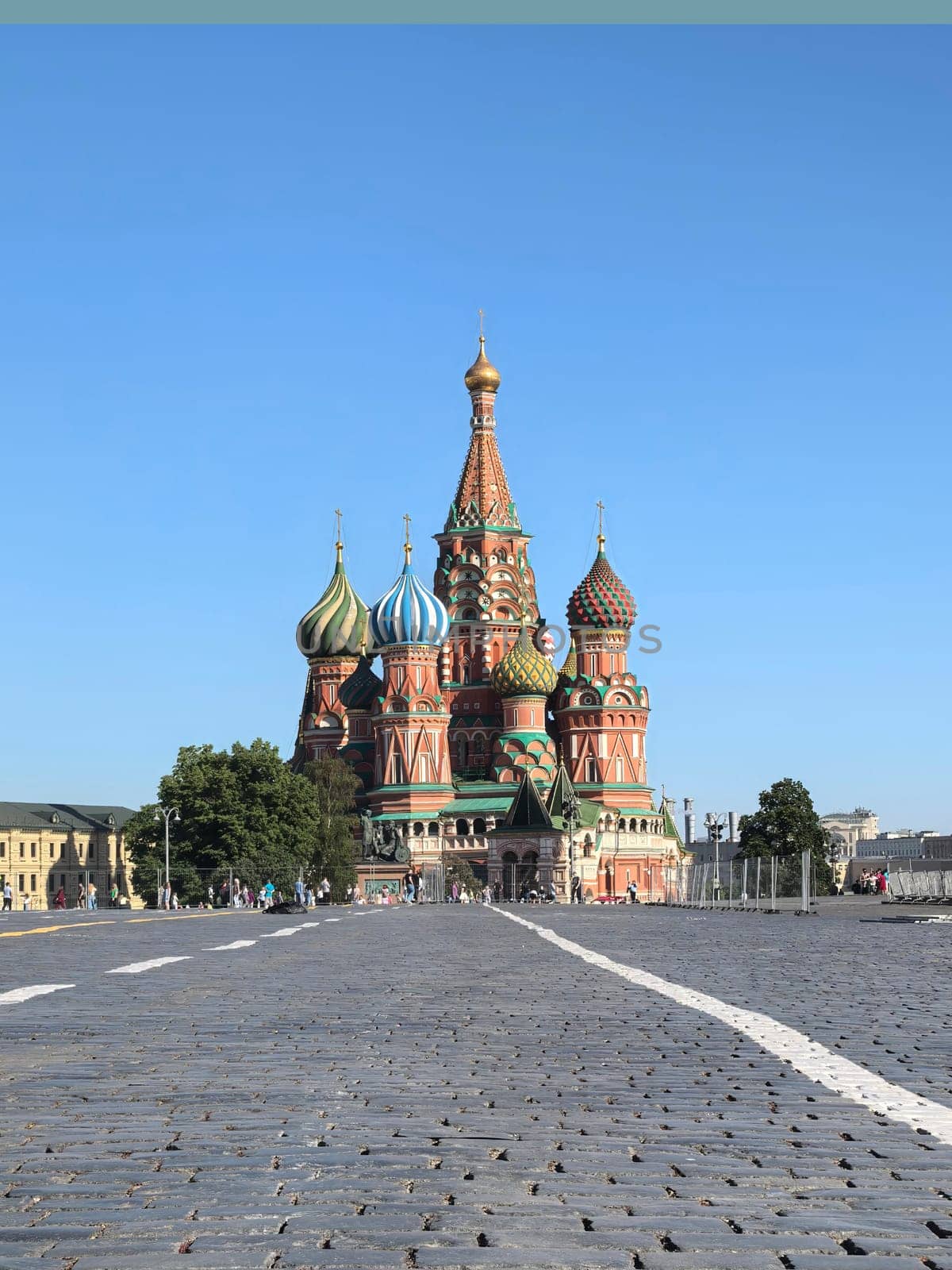 Moscow, Russia - May 28, 2025. St. Basil's Cathedral with its colorful onion domes stands prominently in Moscow's Red Square. Made on smartphone.