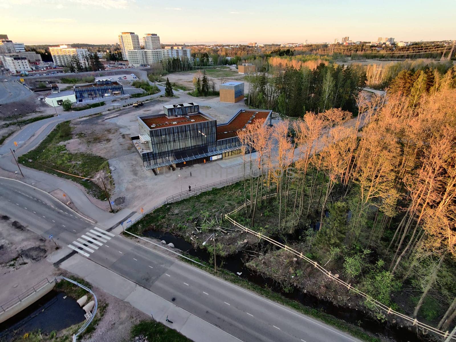 Espoo, Finland - MAY 17, 2025: Meritie road in the city of Espoo, Finland, Finnoo metro station before reconstruction.