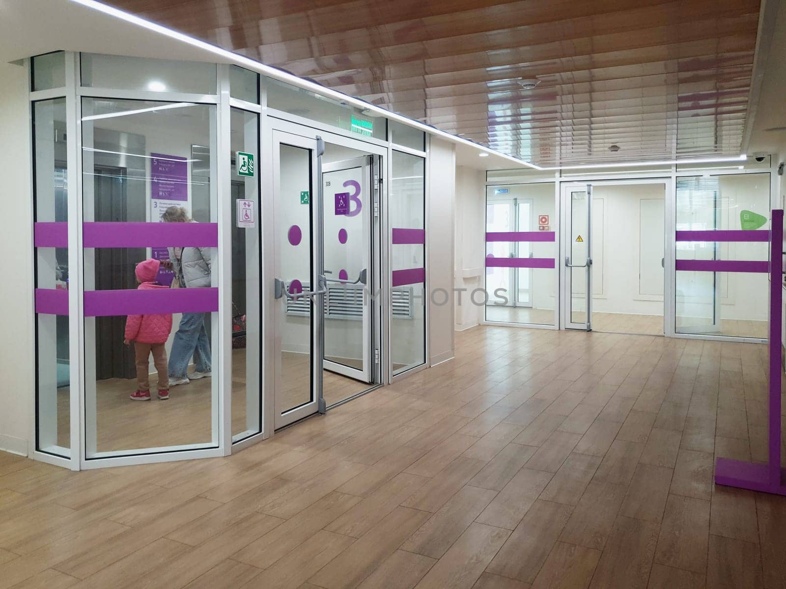 Moscow, Russia - May 14. 2025. Modern interior of State children polyclinic in Moscow