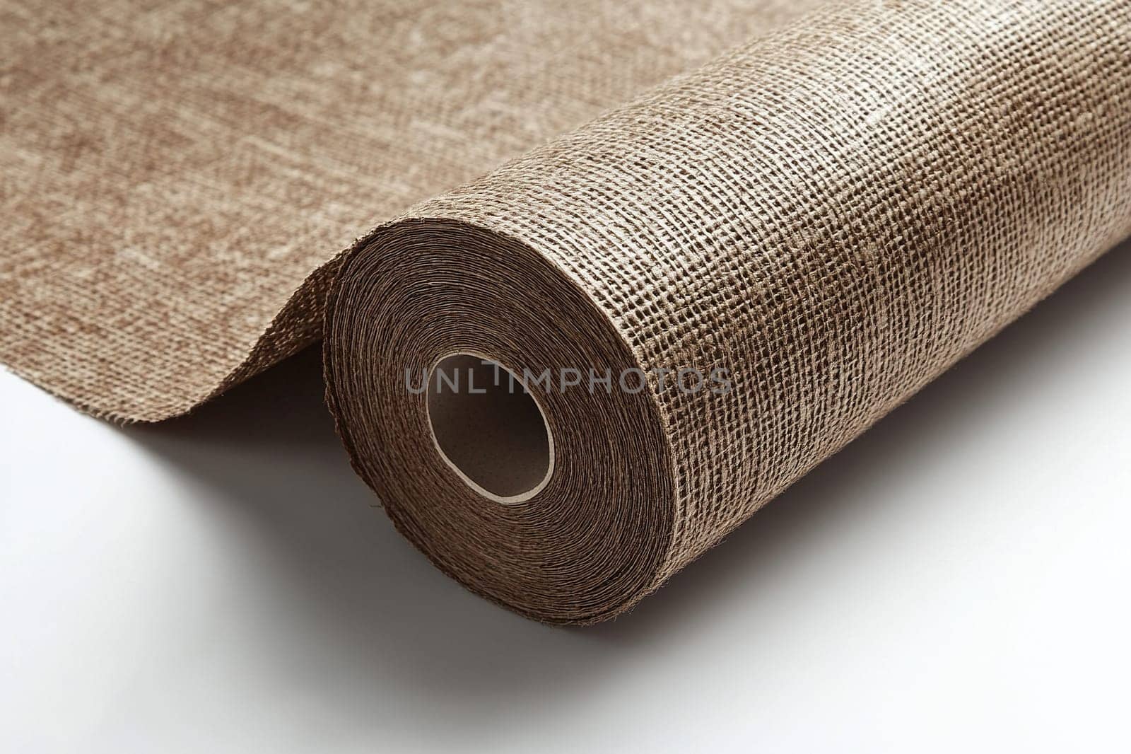 A roll of brown bronze wallpaper is rolled out on a white surface.