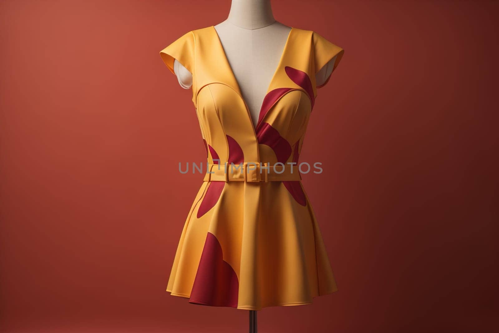 Women's yellow dress on a mannequin in a fashion store. generative ai