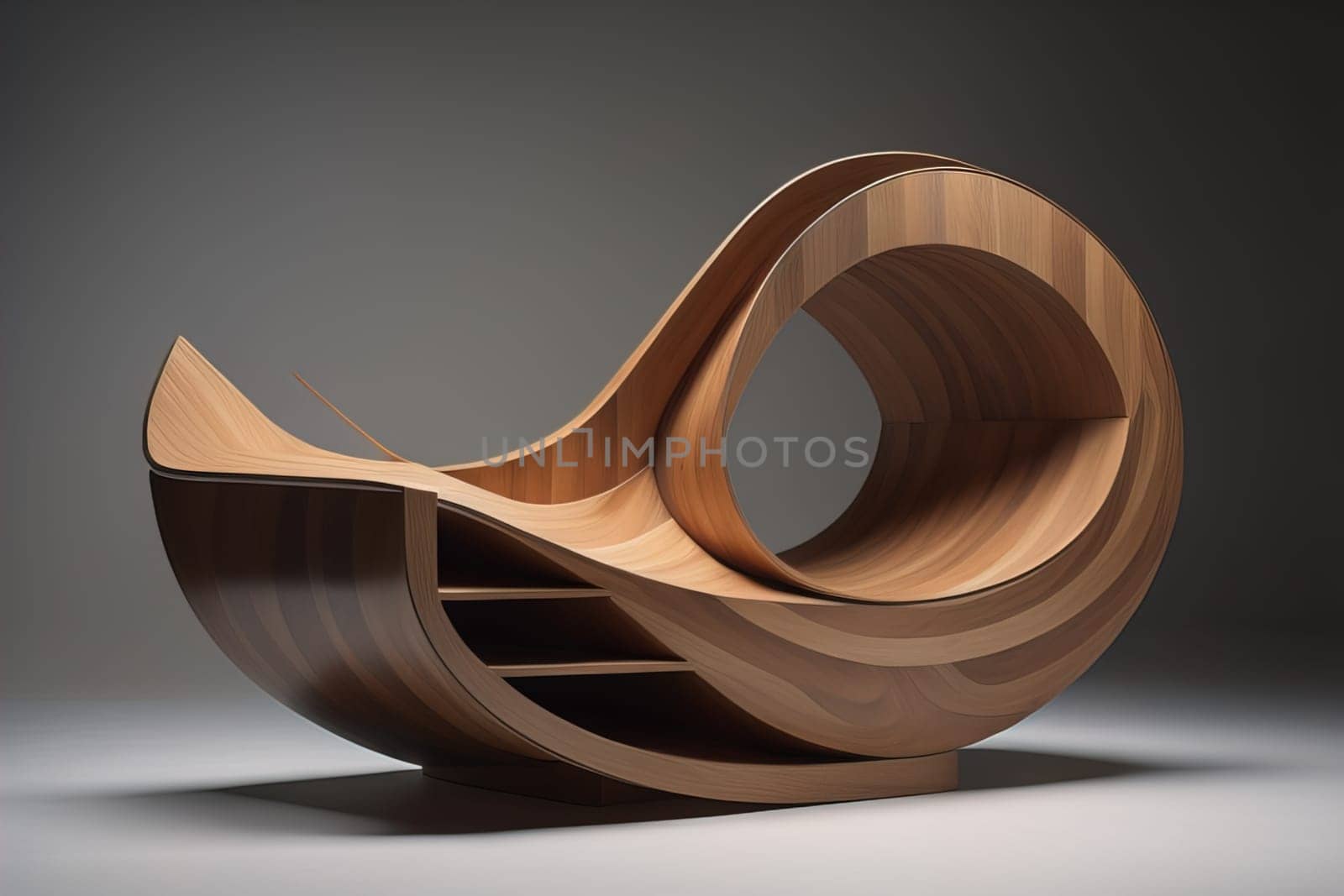 a wooden chair on a gray background. Modern design. generative ai