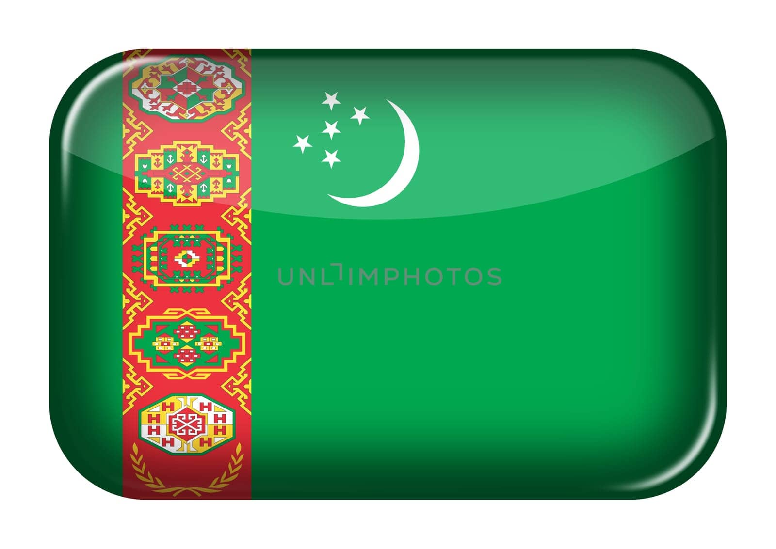 A Turkmenistan web icon rectangle button with clipping path 3d illustration