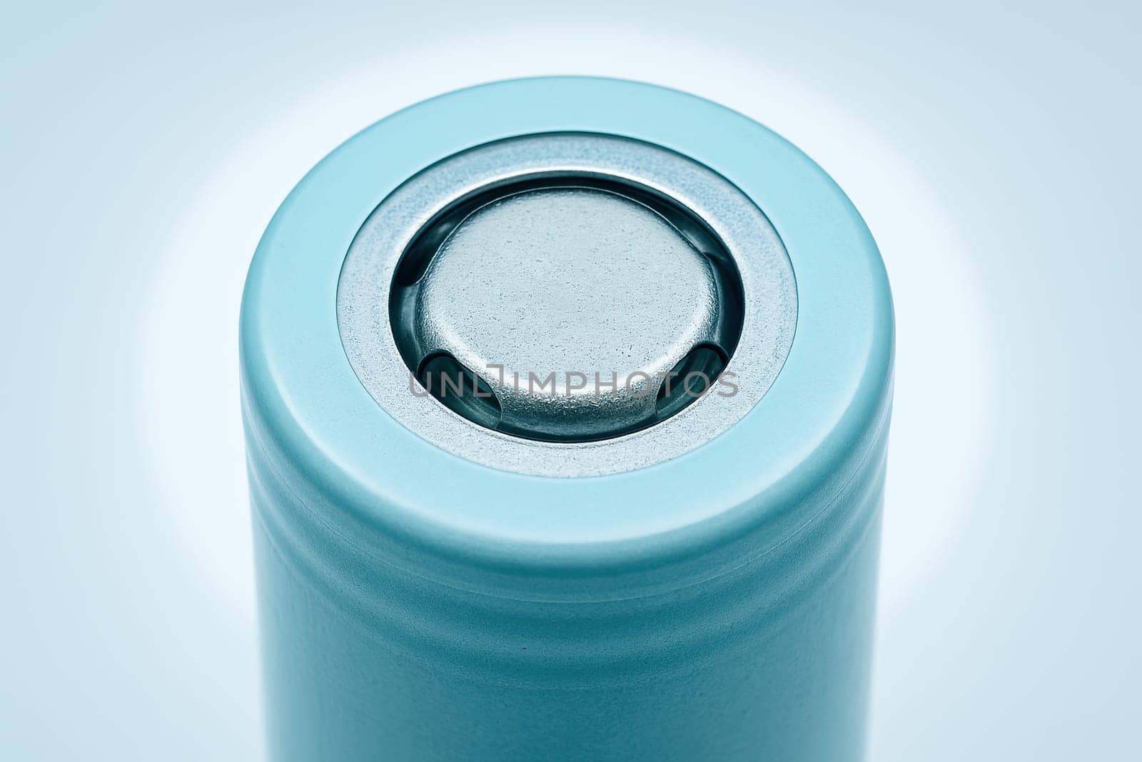 Close-Up Lithium-Ion Battery Terminals with Cool Ring-Light Highlights