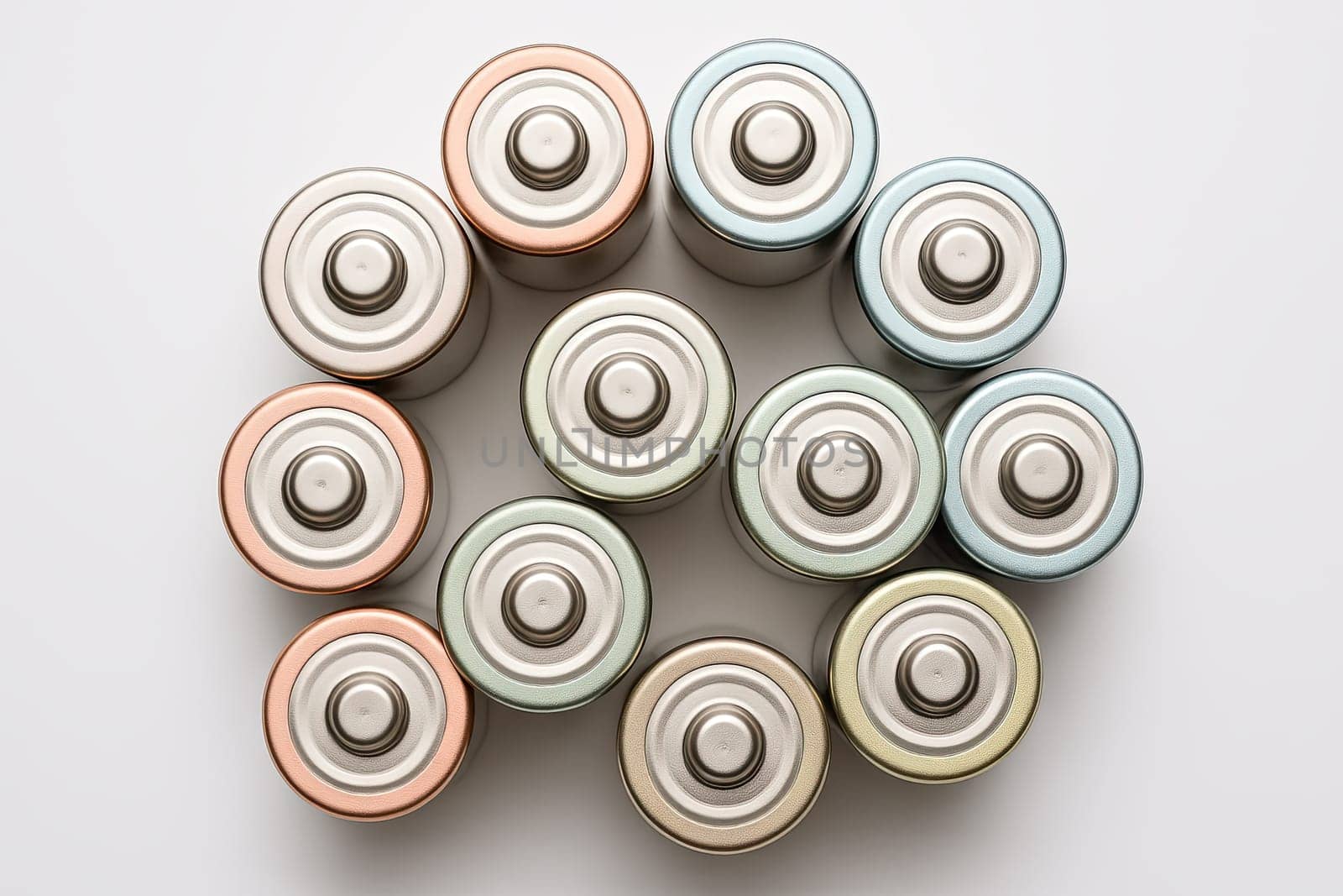 Focus-Stacked Top-View Rainbow AA Batteries