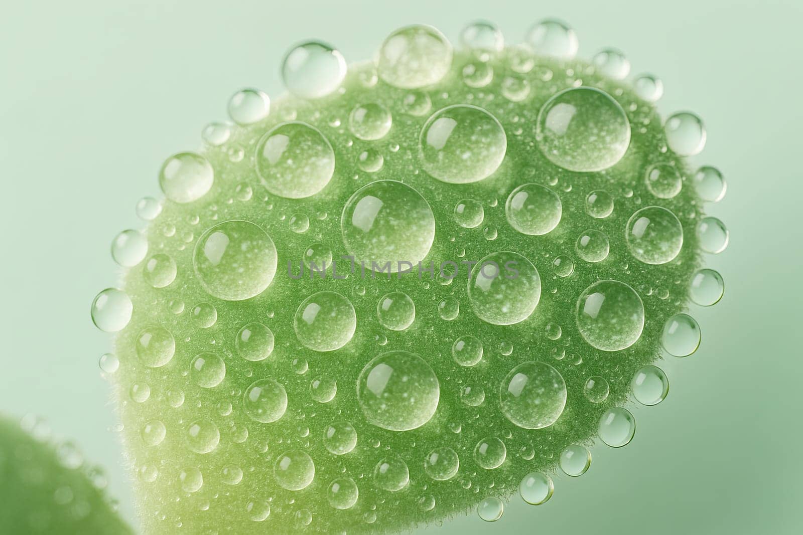 Macro of Dewdrops on Succulent Leaf in Bright Pastel High-Key