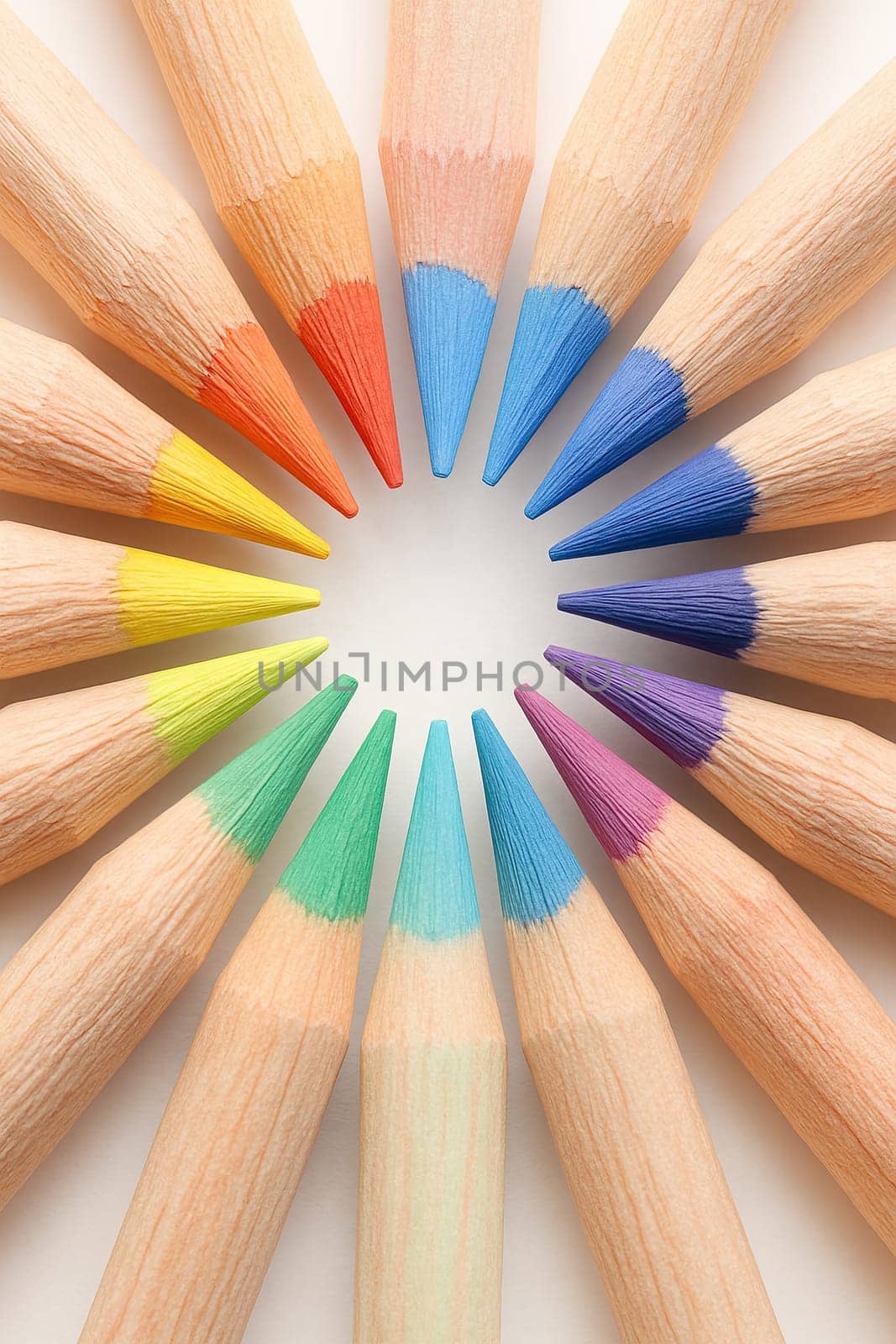 Focus-Stack Macro of Radial Colored Pencil Tips in Pastel High-Key
