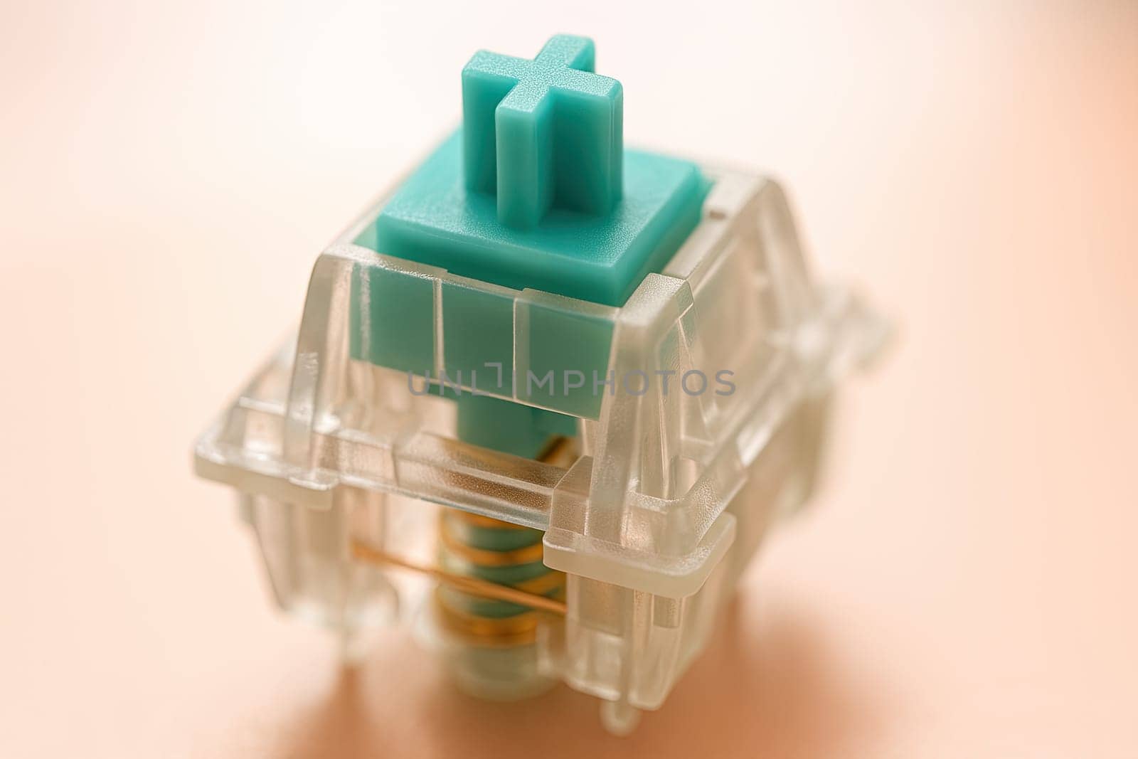 Macro of Mechanical Keyboard Switch Stem and Spring in Pastel Light